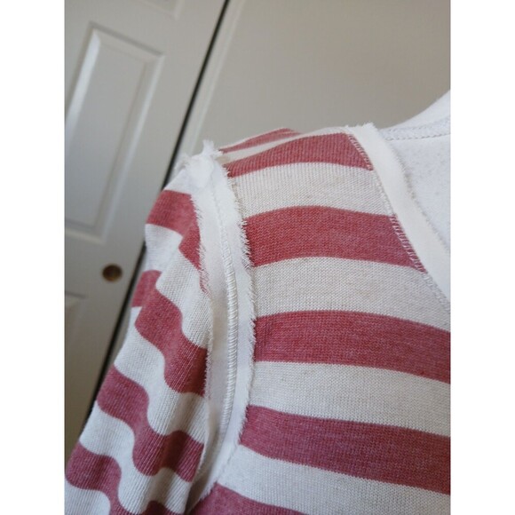 Jolt Women's Top XL Long Sleeve Beige Red Striped Lace Button Back Preppy - Picture 9 of 15